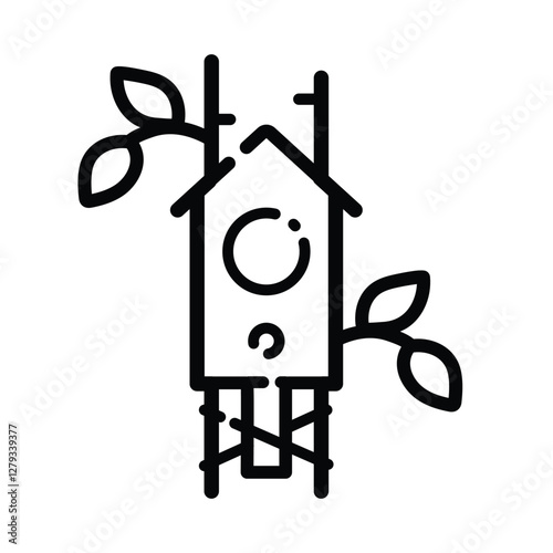 Birdhouse Nature Shelter Outline Icon Isolated On White Background