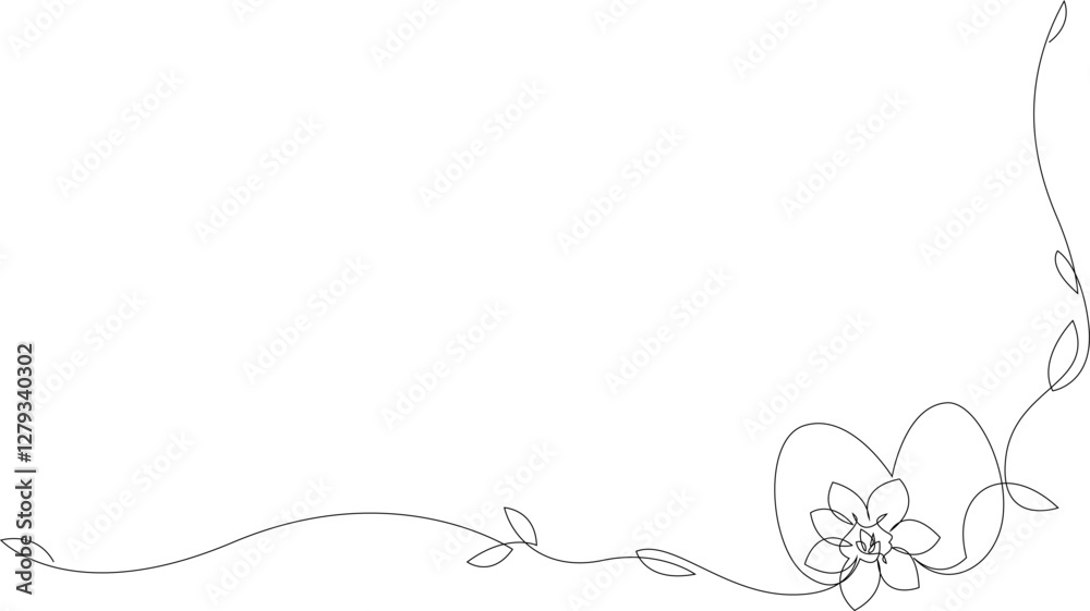 Obraz premium Continuous one line drawing of Easter decoration with eggs and spring flowers. Happy Easter greeting banner design. Vector illustration, editable stroke.