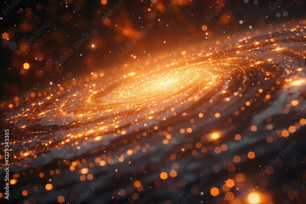 Obraz premium Stunning cosmic swirl of golden stars and swirling gas in a vibrant galaxy against a dark background