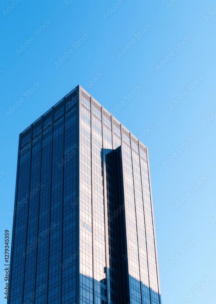 A single skyscraper against a clear blue sky skyscraper city building skyscraper downtown business architecture cityscape A single skyscraper against a clear blue sky skyscraper city building skyscraper downtown business architecture cityscape