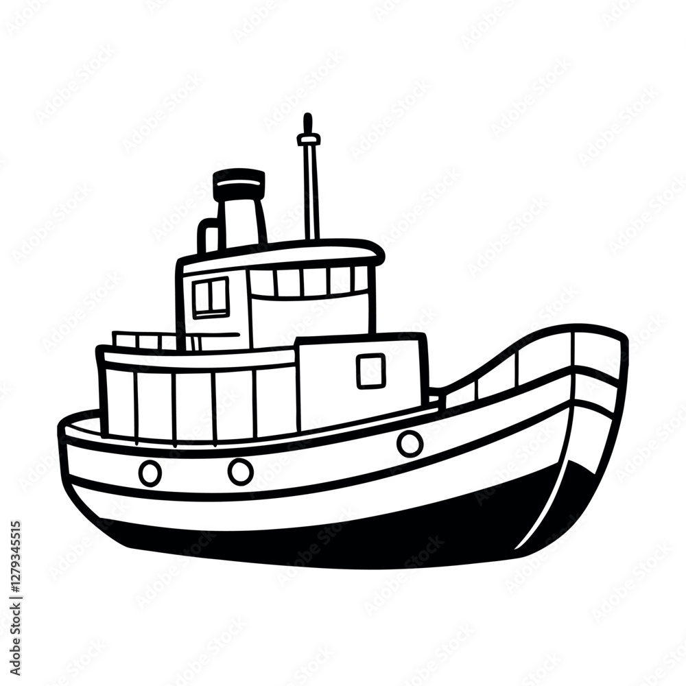 Fun Tugboat Line Art Vector for Event Promotions Fun Tugboat Line Art Vector for Event Promotions