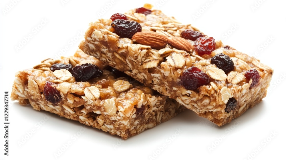 Healthy Snack Bars with Nuts and Dried Fruits on White Background Healthy Snack Bars with Nuts and Dried Fruits on White Background