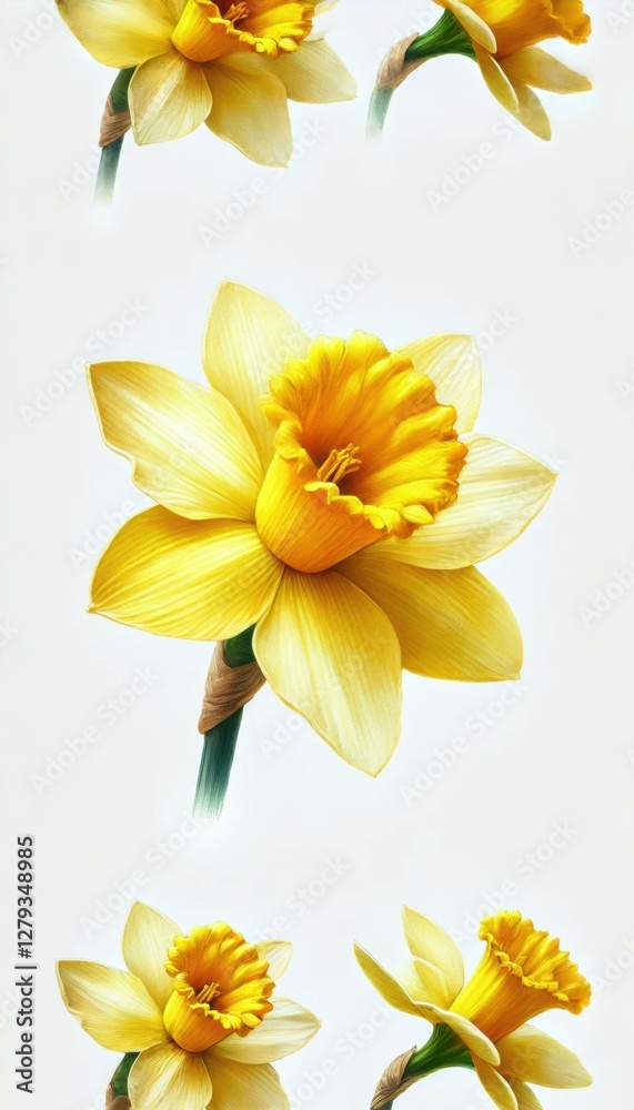 Obraz premium A watercolor painting of a daffodil flower with bright yellow petals, detailed with soft and delicate strokes