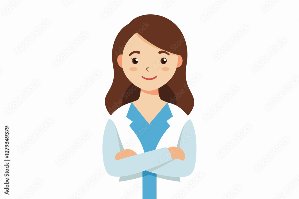 Beautiful young female doctor Crossed arms cartoon illustration Beautiful young female doctor Crossed arms cartoon illustration