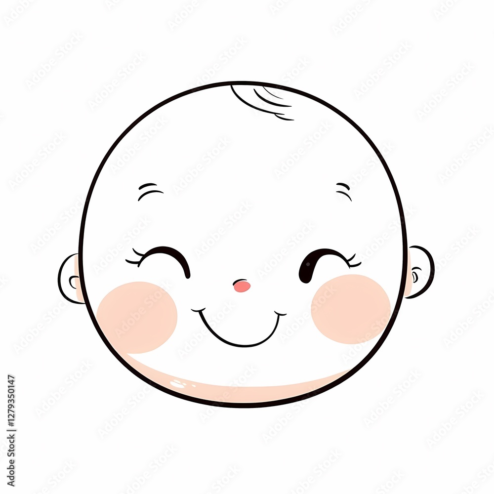 Fototapeta premium Simple design of a cute cartoon toddler with simple lines on a white background, captured in a minimalist high-definition style.