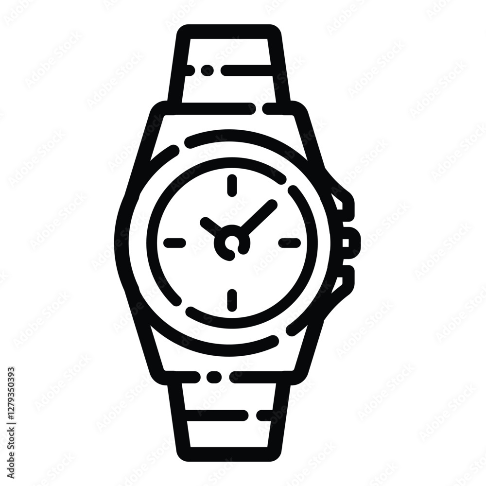 Elegant Wrist Watch Outline Icon Isolated On White Background Elegant Wrist Watch Outline Icon Isolated On White Background