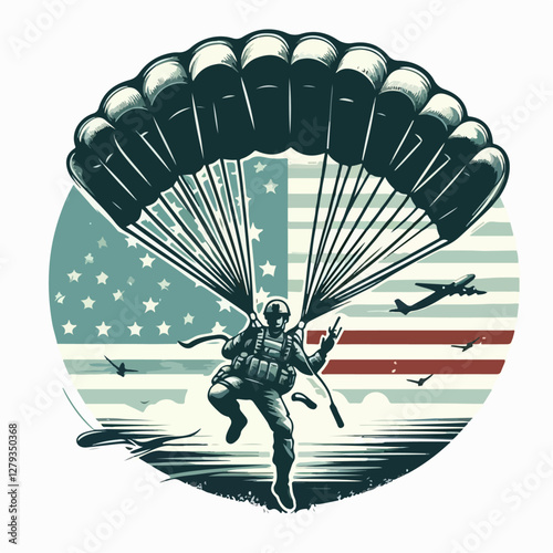 vector illustration of a sniper soldier and parachute