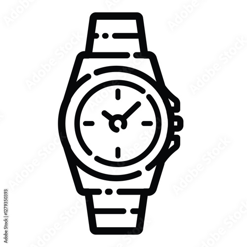 Elegant Wrist Watch Outline Icon Isolated On White Background