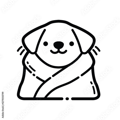 Towel Wrapped Puppy Outline Icon Isolated On White Background