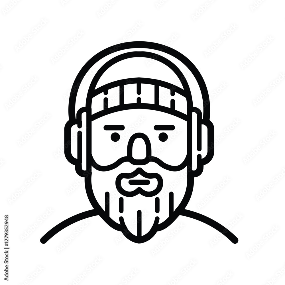 Bearded Man Headphones Outline Icon Isolated On White Background Bearded Man Headphones Outline Icon Isolated On White Background