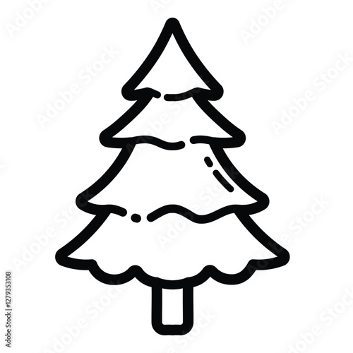 Snowy Christmas Tree Outline Icon Isolated On White Background
