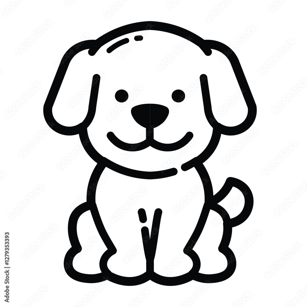 Fototapeta premium Happy Puppy Dog Outline Icon Isolated On White Background