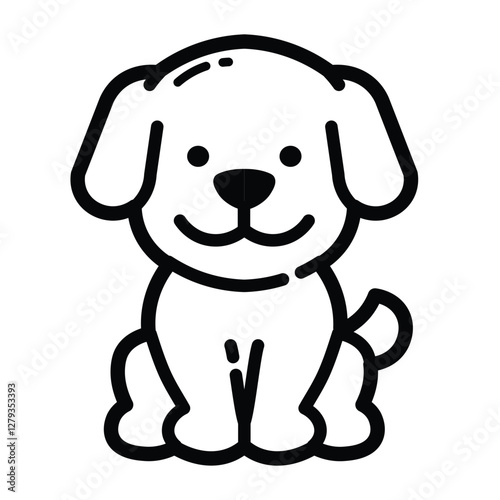 Happy Puppy Dog Outline Icon Isolated On White Background
