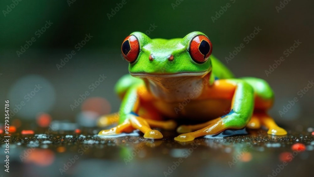 Naklejka premium frog salad of new color with red close-up macro