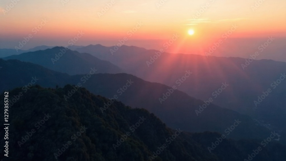 Obraz premium mountain peaks and the horizon in the distance top view from a quadcopter