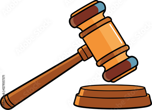 Vibrant Cartoon Gavel: Colorful Minimalist Vector Illustration with a Modern Aesthetic, Perfect for Digital Art, Justice Concepts, Law, Courtroom, and Creative Design Projects