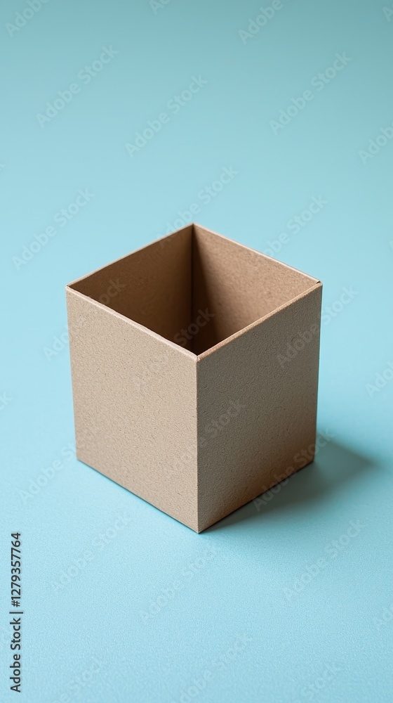 Empty light brown box on light blue background Empty light brown box on light blue background