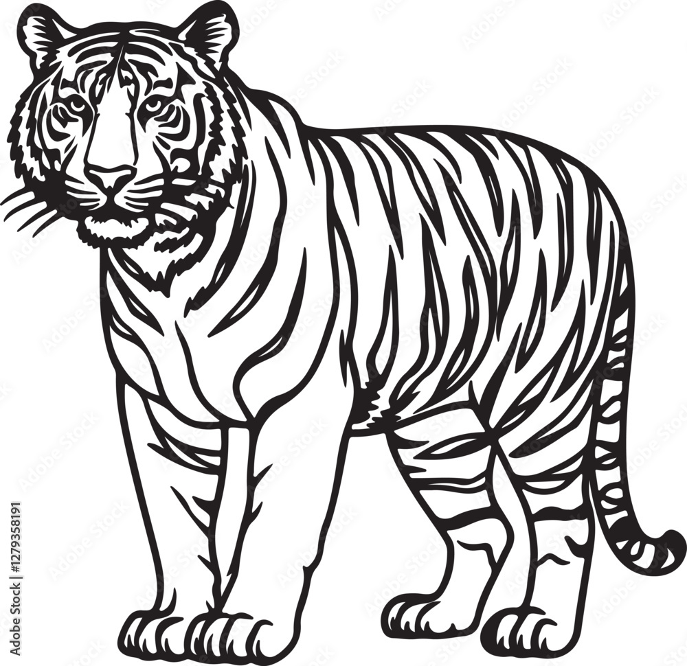 Naklejka premium white tiger vector illustration and Simple Design of Silhouette of Tiger standing Vector