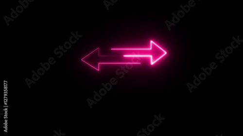 Neon arrow. dabble side glowing arrow isolated on black background. neon line arrow animation.