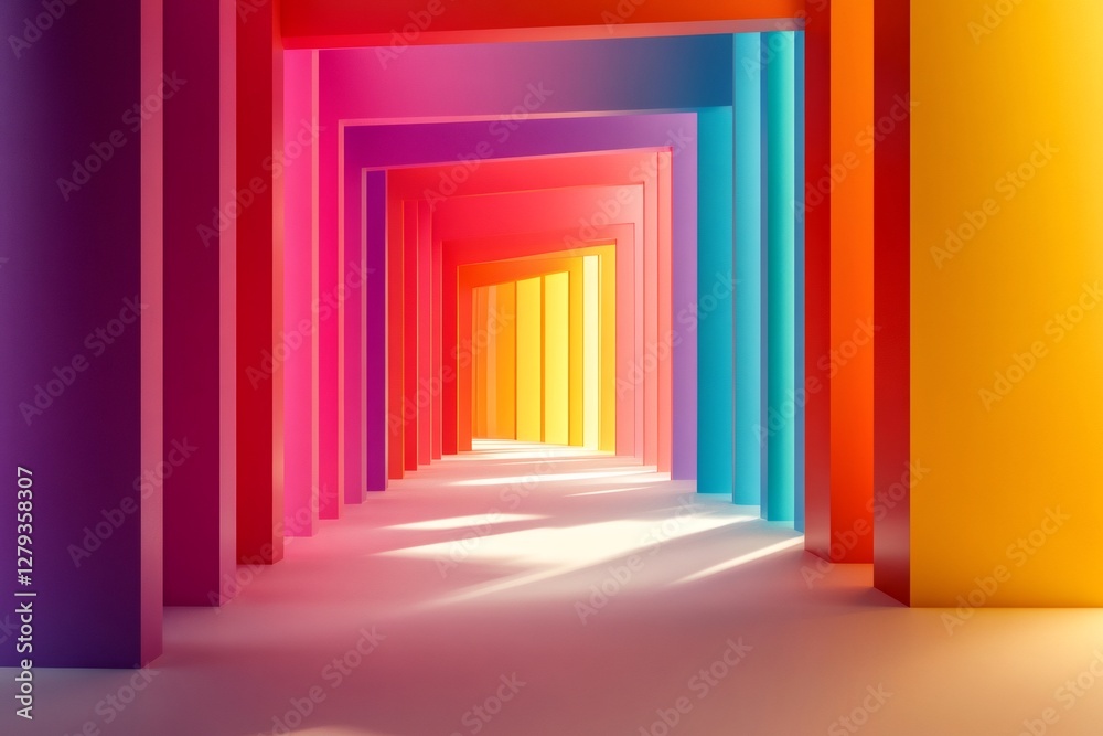 Fototapeta premium Colorful architectural corridor creating a vibrant gradient effect