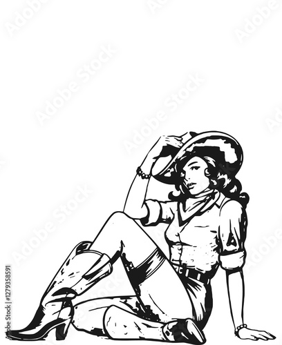 Vintage Cowgirl Pinup Illustration