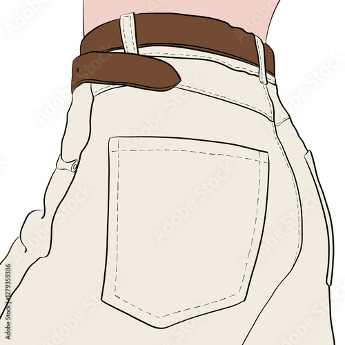 Close-Up of White Jeans and a Brown Belt