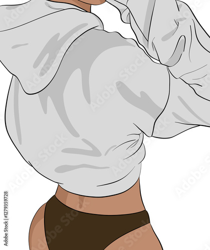 Woman in a Big Oversize Cropped Hoodie