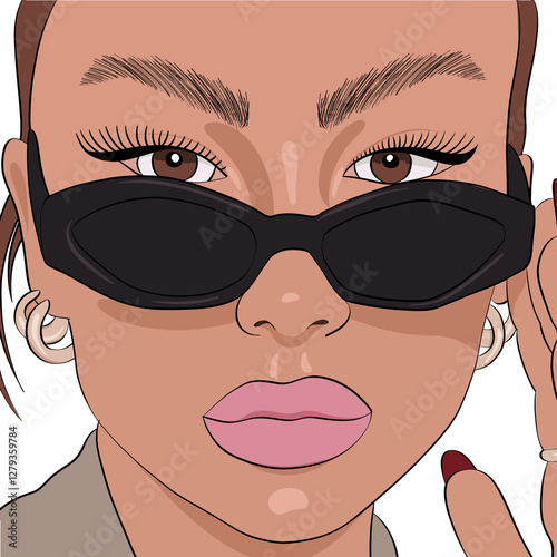  Woman Wearing Black Sunglasses and Gold Hoop Earrings