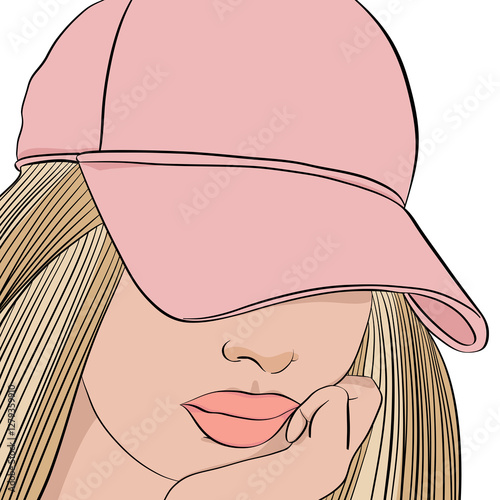 Woman in a Pink Baseball Cap Covering Her Face