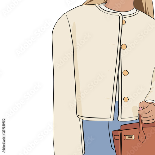 Elegant Woman in a Cream Blazer Holding a Bag