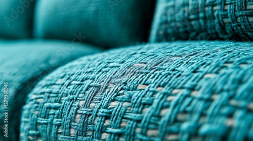 Closeup teal woven sofa cushions, abstract textures photo