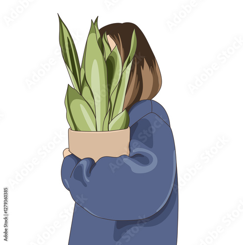  Woman Holding a Potted Snake Plant photo