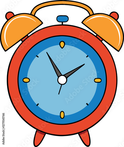 Colorful Cartoon Alarm Clock: Playful Minimalist Vector Illustration with a Modern Aesthetic, Perfect for Digital Art, Time Management, Waking Up, and Creative Design Projects