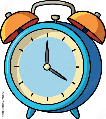 Colorful Cartoon Alarm Clock: Playful Minimalist Vector Illustration with a Modern Aesthetic, Perfect for Digital Art, Time Management, Waking Up, and Creative Design Projects