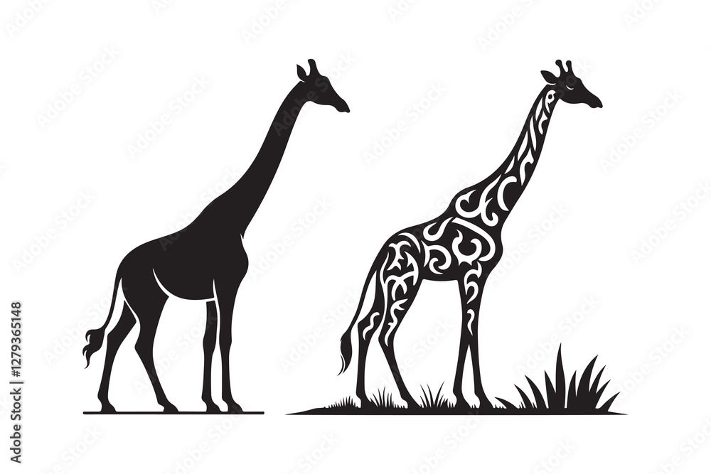 Giraffe Silhouette illustration icon, isolated on white background