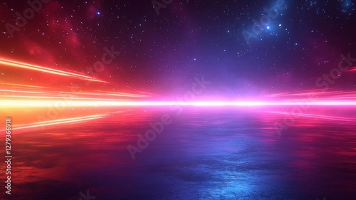 Dark empty space, blue and red neon spotlight, wet asphalt, smoke, night view, rays. Abstract dark texture of an empty background with copy space mock up design