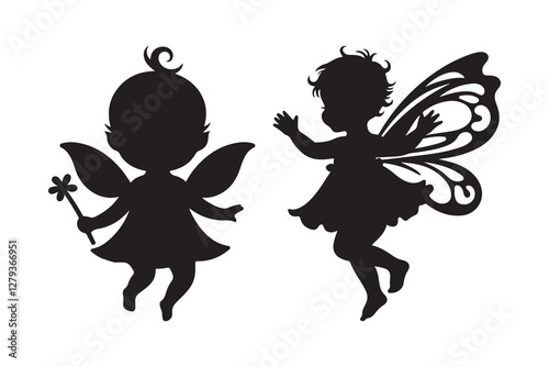Baby Fairy silhouette vector Illustration on white background