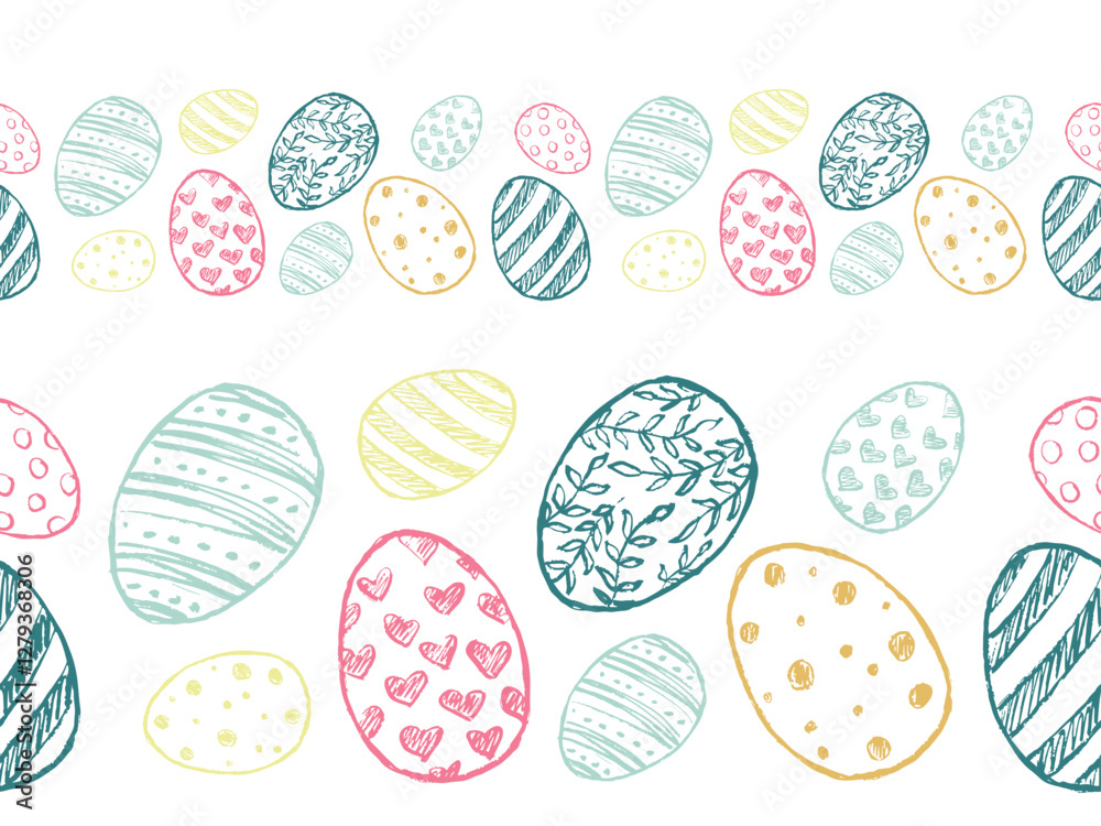 Seamless border pastel Easter eggs frame drawing in black brush stroke texture isolated on white background. Hand drawn vector sketch illustration in vintage charcoal ink. Easter decoration symbol Seamless border pastel Easter eggs frame drawing in black brush stroke texture isolated on white background. Hand drawn vector sketch illustration in vintage charcoal ink. Easter decoration symbol