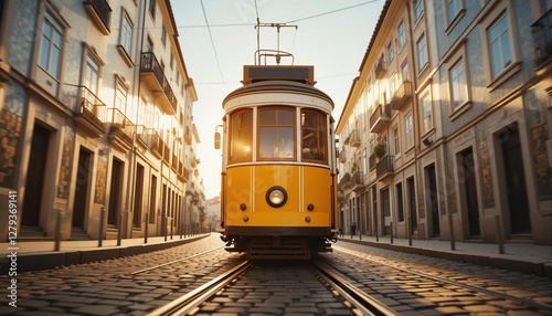 European tram during sunset 