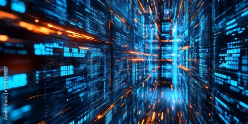 Illustration of a document management system (DMS) with file storage using binary data. technology to manage digital information between several users