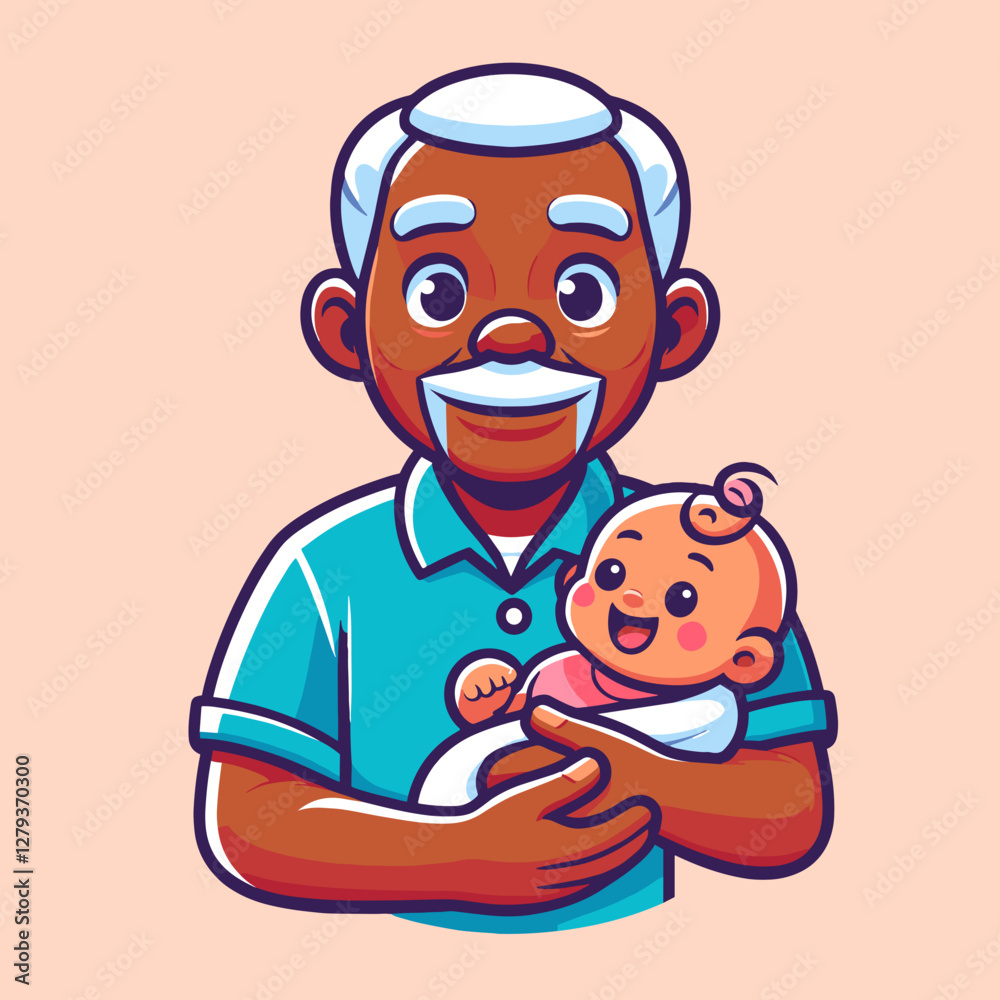 Grandfather happily holding smiling baby in a joyful vector illustration for family happiness concept Grandfather happily holding smiling baby in a joyful vector illustration for family happiness concept