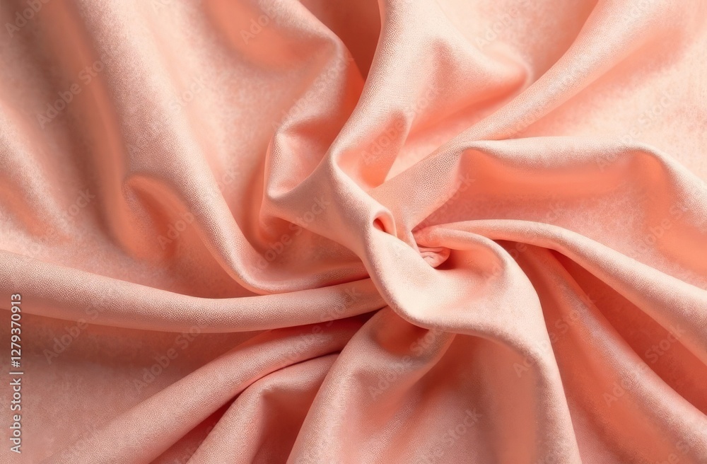 Fototapeta premium Background of light pink fabric (peach color), draped in loose waves