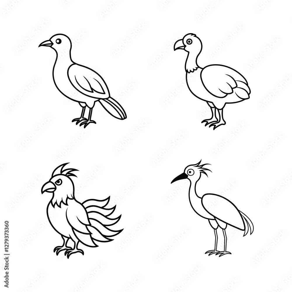 Fototapeta premium Set of bird line art 