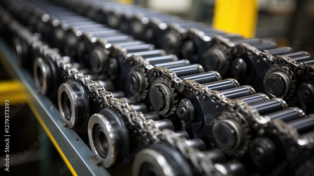 Industrial Conveyor Belt System Close-Up: Precision Engineering and Manufacturing