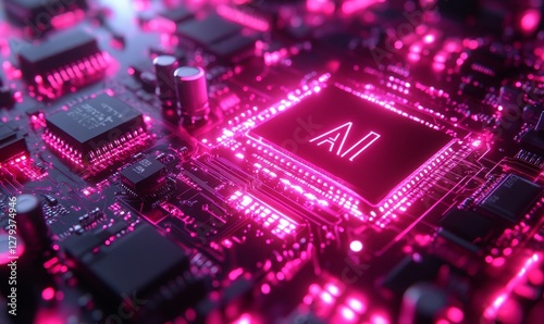 Futuristic neon-lit circuit board with Ethical AI text highlighting the importance of morality in artificial intelligence development