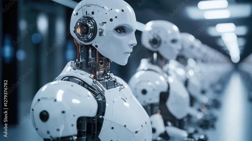 Fototapeta premium Futuristic Robot Assembly Line, A Glimpse into Tomorrow's Automation