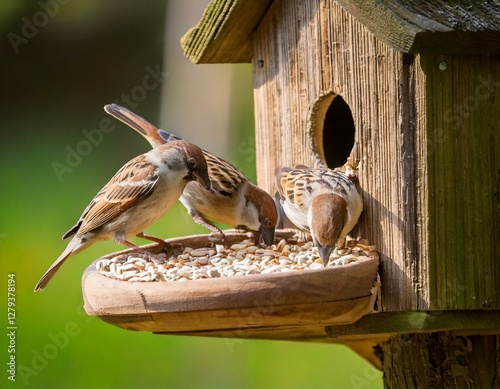 Oiseaux du jardin se nourrissant à une mangeoire en hiver