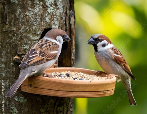 Oiseaux du jardin se nourrissant à une mangeoire en hiver