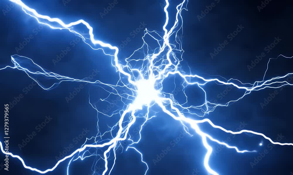 Abstract lightning bolts forming a chaotic network, transitioning into thunder bursts