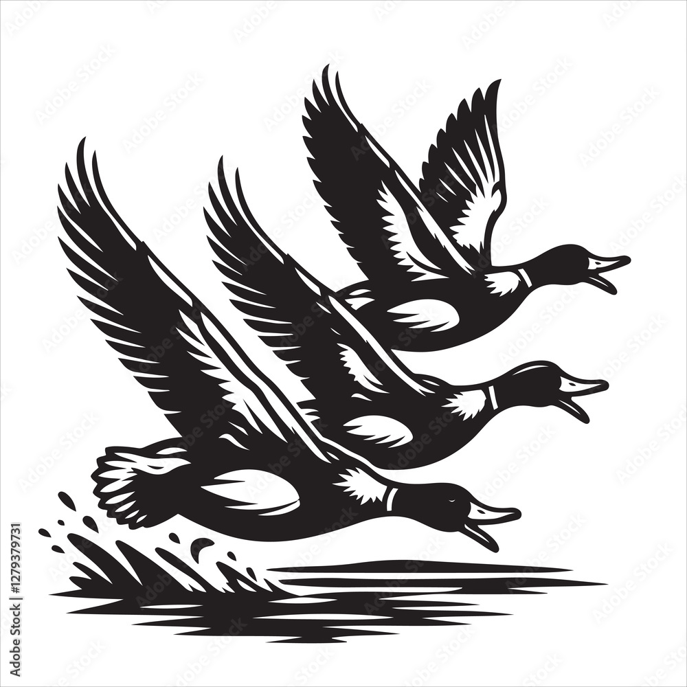 Obraz premium vector duck flying, sitting and howling